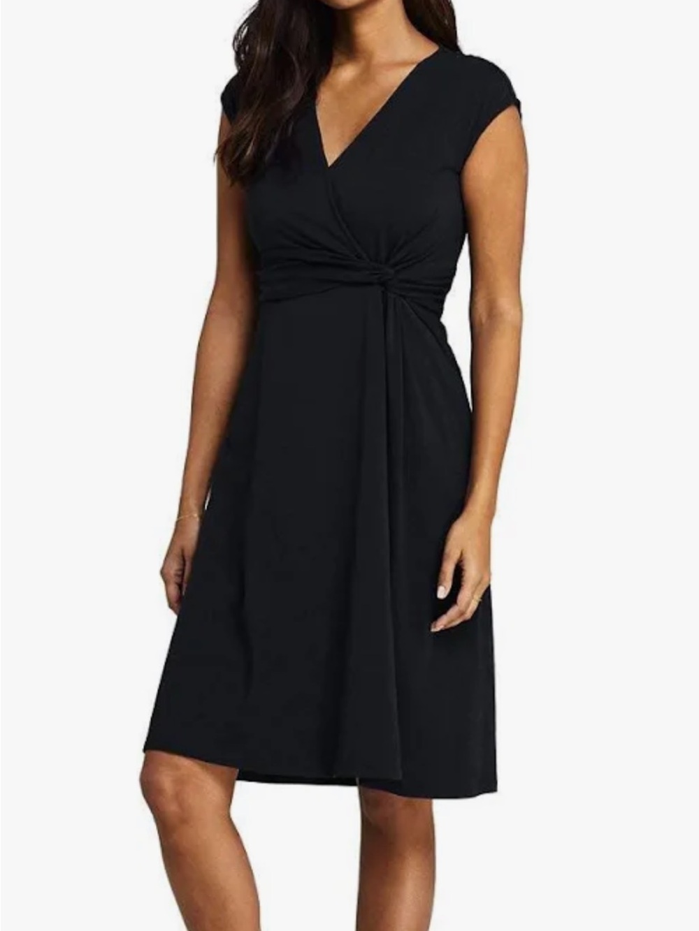 Lands' End Navy Cap-Sleeve Wrap Dress